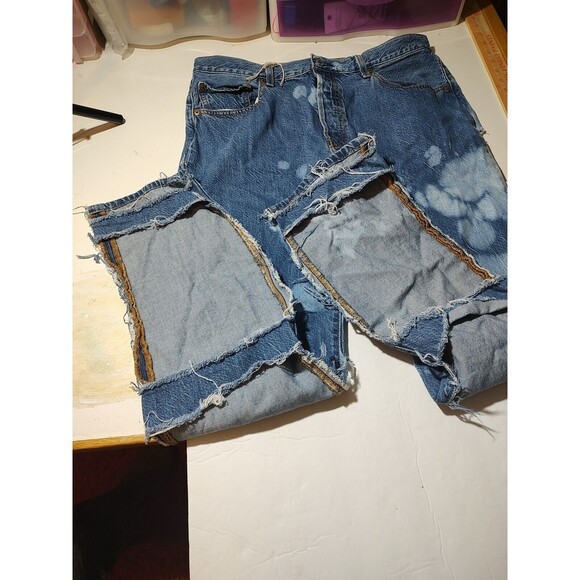 Denim Chaps Style 501 Levi Custom Cut Biker Jeans Distressed Custom VTG Hippie L - Picture 6 of 10